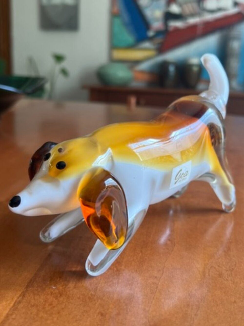 VINTAGE Gea Hand-Blown Art Glass Dachshund Beagle Hound Dog Figurine